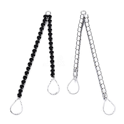 Brass Pave Crystal Rhinestone Chain with Teardrop Big Pendants KK-N216-424-02P-1