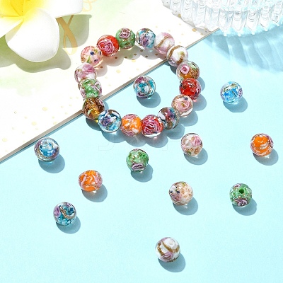 40Pcs 8 Colors Handmade Gold Sand Lampwork Beads LAMP-YW0001-22-1