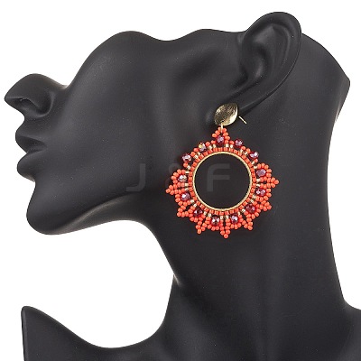 Glass Seed Bead Woven Stud Earrings EJEW-MZ00597-01-1