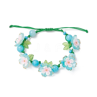 3Pcs Floral Acrylic Beads Braided Bead Bracelets for Women BJEW-MZ00184-1