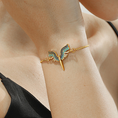Brass Cubic Zirconia Goddess Wing Link Slider Bracelets for Women FS4700-1