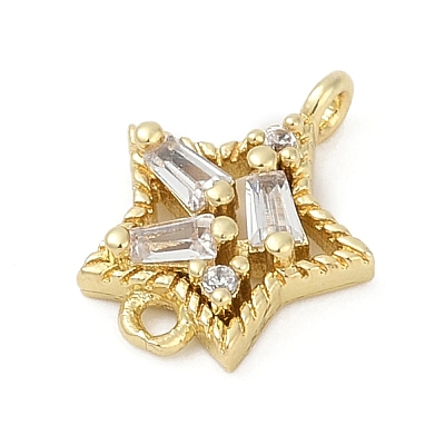 Brass Clear Cubic Zirconia Connector Charms KK-Z094-03G-02-1