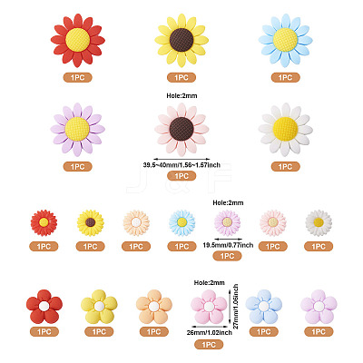 19Pcs 19 Styles Flower Food Grade Eco-Friendly Silicone Focal Beads SIL-BT0001-05-1