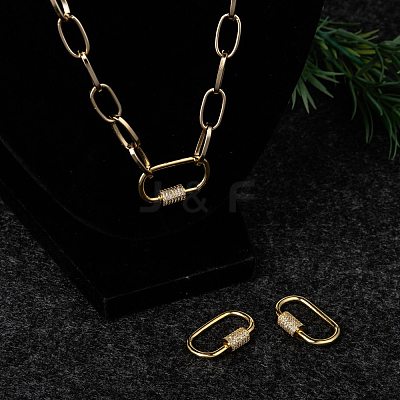 Brass Micro Pave Cubic Zirconia Screw Carabiner Lock Charms ZIRC-F105-03G-1