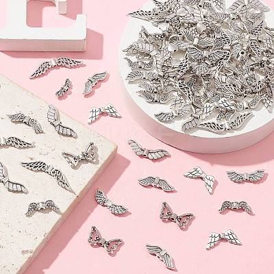 100Pcs 10 Styles Tibetan Style Alloy Fairy Wing Beads TIBEB-CJ0001-27-1