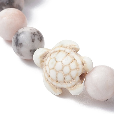 Natural Pink Zebra Jasper & Howlite Turtle Beaded Stretch Bracelets BJEW-JB09831-1
