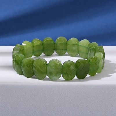 Oval Natural Malaysia Jade Beaded Stretch Bracelets G-P589-02A-06-1