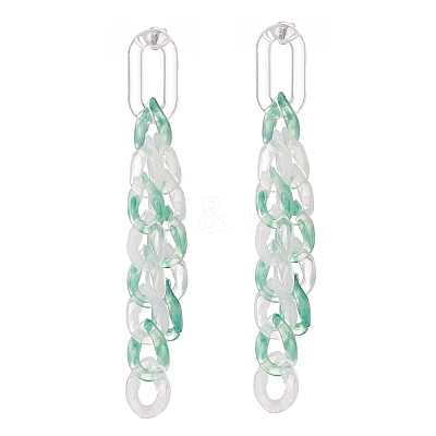 Acrylic Curb Chain Tassel Dangle Stud Earrings for Women EJEW-JE04767-03-1