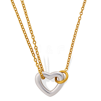 Duo Tone 304 Stainless Steel Heart Pendant Necklaces for Women FS-WGDA821-01-1