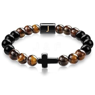 8MM Natural Tiger Eye and Matte Black Obsidian Round Beaded Stretch Bracelets SL9862-10-1