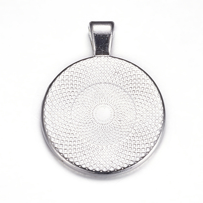 Flat Round Alloy Pendant Cabochon Settings PALLOY-A15654-N-1