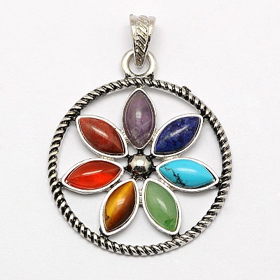 Vintage Chakra Jewelry Zinc Alloy Bezel Gemstone Pendants X-G-M039-03-1