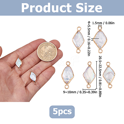 5Pcs Natural Baroque Pearl Keshi Pearl Rhombus Links Connector Charms PEAR-HS0001-32-1