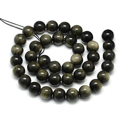 Natural Golden Sheen Obsidian Beads Strands G-S150-20-6mm-1