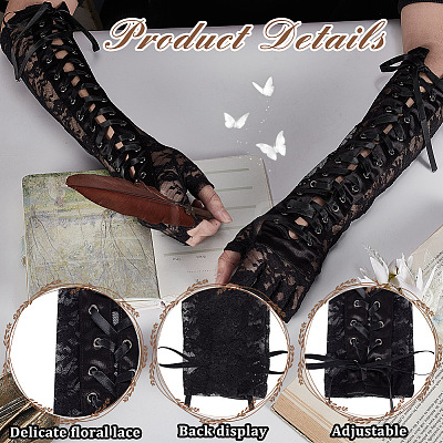 Polyester Lady Tulle Lace Oversleeve Gloves AJEW-WH0596-073B-1