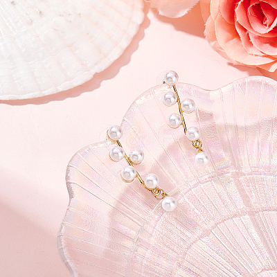 1 Pair ABS Plastic Imitation Pearl Beaded Leafy Branch Dangle Stud Earrings EJEW-AN0001-51-1