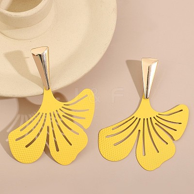 Baking Paint Alloy Gingko Leaf Stud Earrings for Women WG17529-02-1