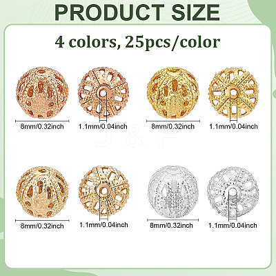 100Pcs 4 Colors Brass Beads KK-PH0011-93-1