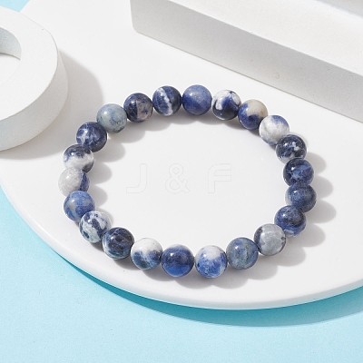 Natural Sodalite Round Beaded Stretch Bracelets BJEW-TA00431-1