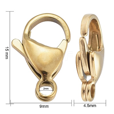 Ion Plating(IP) 304 Stainless Steel Lobster Claw Clasps X-STAS-H353-F-02G-1