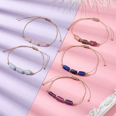 Natural Mixed Gemstone Colunm Braided Bead Bracelet BJEW-JB09761-1