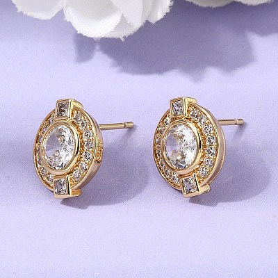 Brass Micro Pave Cubic Zirconia Stud Earrings EJEW-G471-05G-01-1