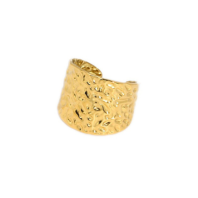 Adjustable 304 Stainless Steel Textured Wide Cuff Rings with Folded Wrinkles for Women GM6773-1