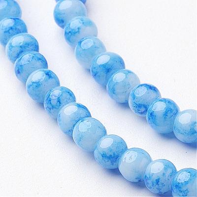 Dodger Blue Spray Painted Glass Round Beads Strands X-GLAA-R139-4mm-20-1