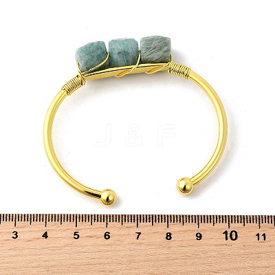 Natural Amazonite Beads Cuff Bangles for Women BJEW-Q035-01G-01-1