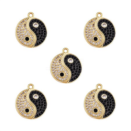 5Pcs Rack Plating Brass Micro Pave Clear & Black Cubic Zirconia Pendants KK-SZ0005-67-1