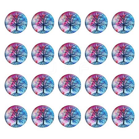 Half Round/Dome Tree Pattern Glass Flatback Cabochons for DIY Projects GGLA-YW0001-14B-1