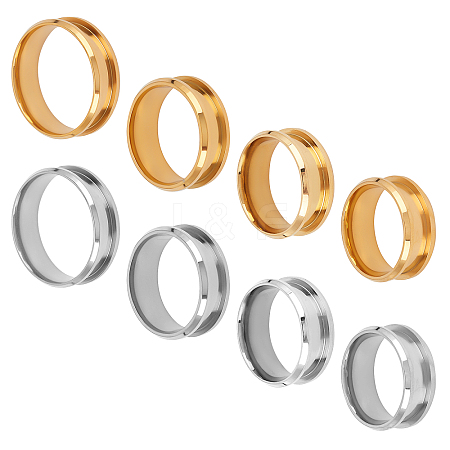 Unicraftale 8Pcs 8 Style 201 Stainless Steel Grooved Finger Ring Settings MAK-UN0001-37-1