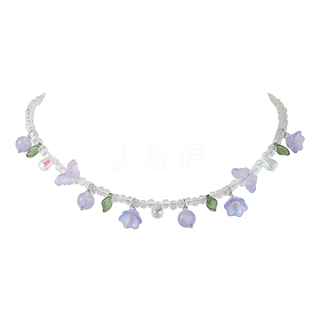 Glass with Malaysia Jade Beaded Necklaces NJEW-JN04680-01-1