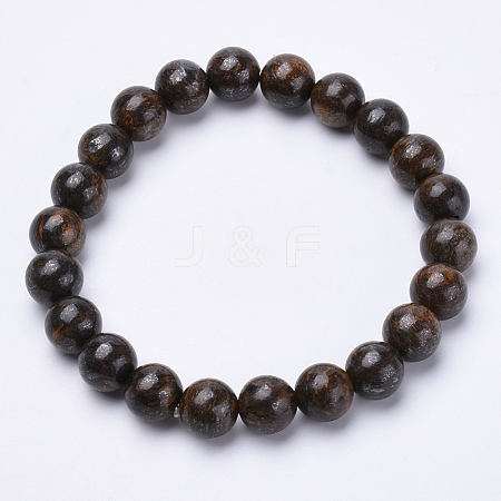 Natural Bronzite Beaded Stretch Bracelets BJEW-S128-07-1