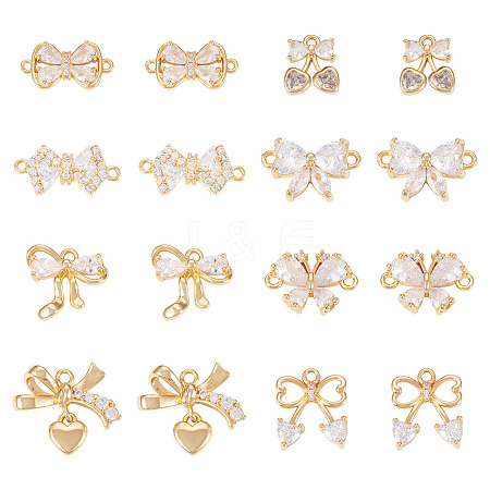16Pcs 8 Styles Brass Micro Pave Cubic Zirconia Pendants KK-TA0002-49-1