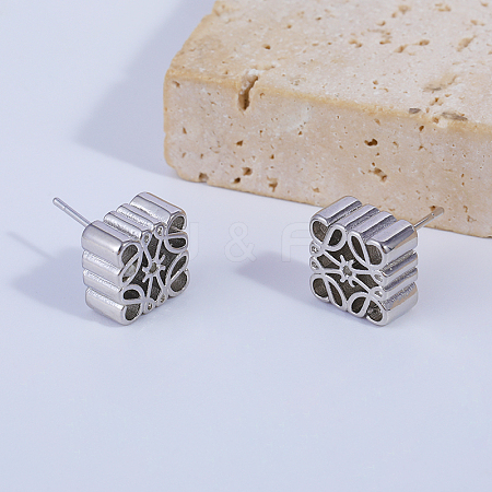 Exquisite Hollow Flower Pattern Square Brass Stud Earrings OD8850-1