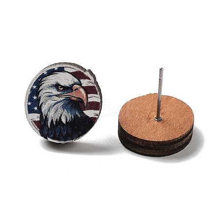 Independence Day Wood Stud Earrings EJEW-D108-01C-1