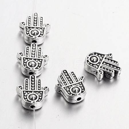 Tibetan Style Alloy Hamsa Hand/Hand of Fatima/Hand of Miriam Beads LS-TIBEB-7722-AS-RS-1
