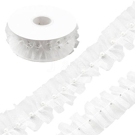 Polyester with Plastic Pearl Bead Wrinkle Ribbon OCOR-WH20003-63B-1