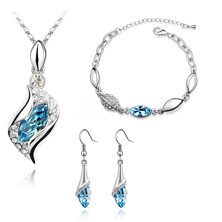 18K Real Platinum Plated Alloy Austrian Crystal Jewelry Sets SJEW-DD0001-025E-1