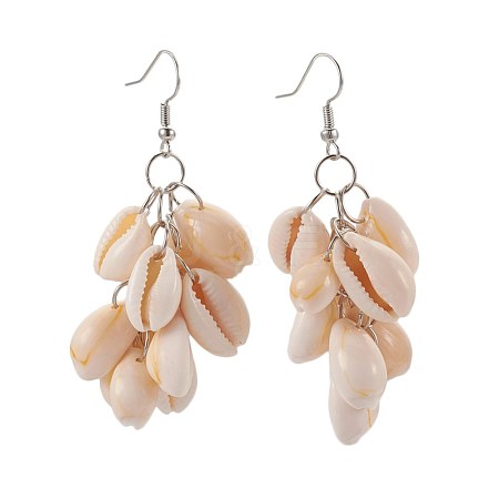 Cowrie Shell Beads Dangle Earrings EJEW-JE02898-1