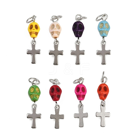 Halloween Dyed Synthetic Turquoise Skull Pendants PALLOY-JF04215-1