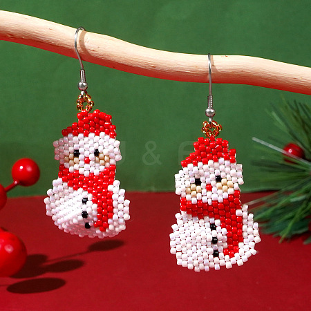 Fashionable Christmas Snowman Glass Dangle Earrings NF4496-1