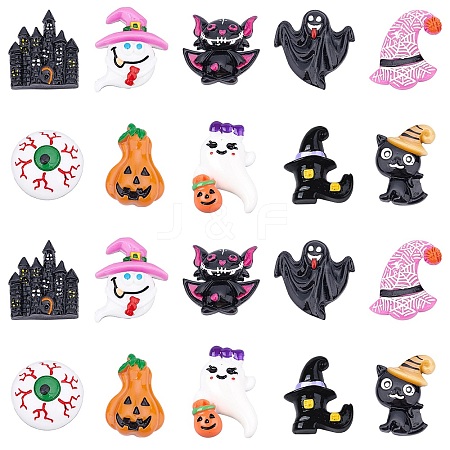 SUNNYCLUE 20Pcs 10 Style Halloween Theme Opaque Resin Cabochons RESI-SC0001-63-1