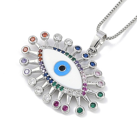 Rack Plating Brass Colorful Cubic Zirconia Eye Pendant Box Chain Necklaces NJEW-P317-02P-1