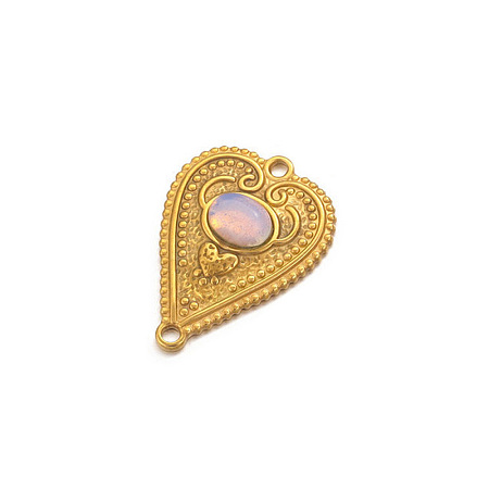 Stainless Steel Pave Opalite Peach Heart Connector Charms PW-WG0EEB2-01-1