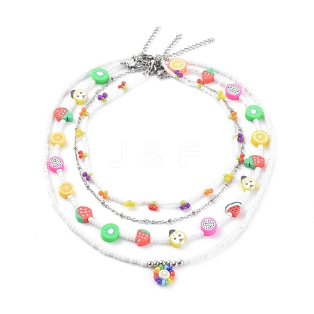 Beaded Necklaces & 304 Stainless Steel Satellite Chain Necklace Sets NJEW-JN03459-1