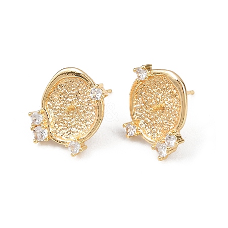 Brass Micro Pave Clear Cubic Zirconia Flat Round Stud Earring Findings KK-H524-08G-1