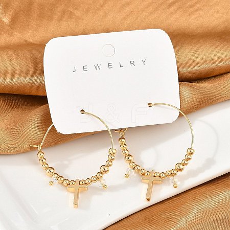 Brass Glass Hoop Earrings EJEW-U040-03G-1