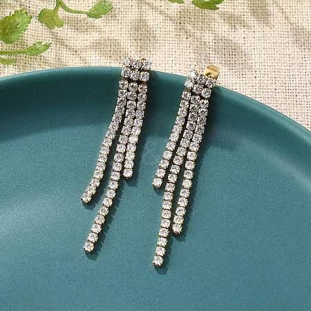 304 Stainless Steel Clear Cubic Zirconia Tassel Stud Earrings EJEW-Z094-01E-G-1